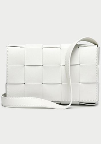 Mia Woven Leather Shoulder Bag White