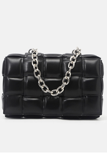 Mia Leather Chain Shoulder Bag Black