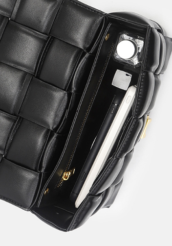 Mia Leather Chain Shoulder Bag Black