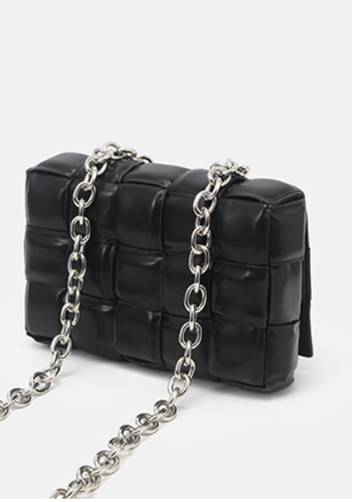 Mia Leather Chain Shoulder Bag Black