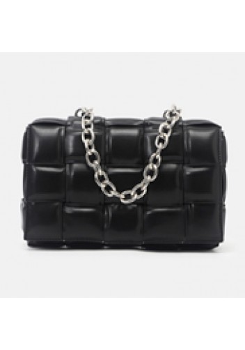 Mia Leather Chain Shoulder Bag Black