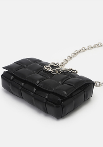 Mia Leather Chain Shoulder Bag Black