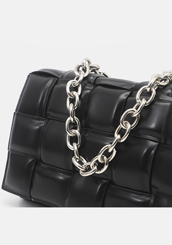 Mia Leather Chain Shoulder Bag Black