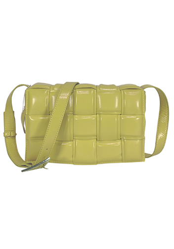 Mia Plaid Square Leather Medium Shoulder Bag Light Yellow