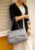 Adele Leather Shoulder Tote Bag Grey