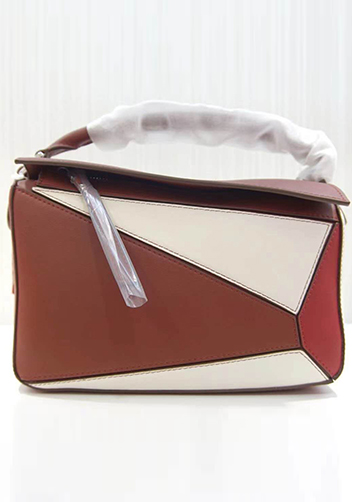 Adrienne Geometry Leather Shoulder Bag Patchwork Burgundy White