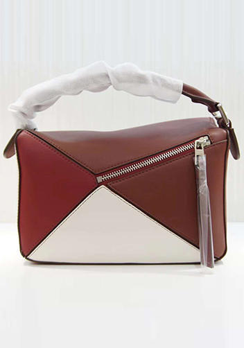 Adrienne Geometry Leather Shoulder Bag Patchwork Burgundy White