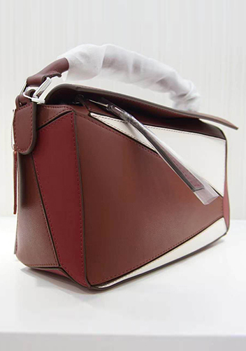 Adrienne Geometry Leather Shoulder Bag Patchwork Burgundy White