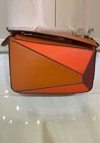 Adrienne Geometry Leather Shoulder Bag Patchwork Camel Orange