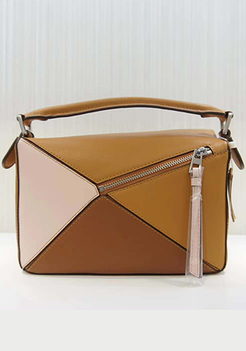 Adrienne Geometry Leather Shoulder Bag Patchwork Camel Pink