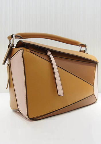 Adrienne Geometry Leather Shoulder Bag Patchwork Camel Pink