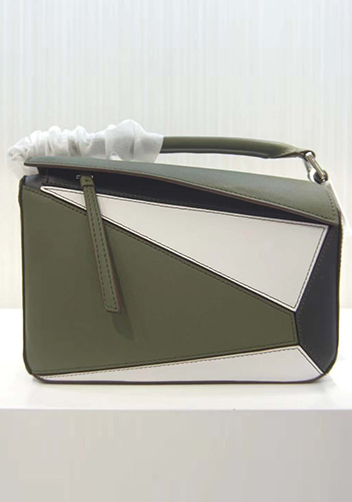 Adrienne Geometry Leather Shoulder Bag Patchwork Green White