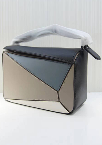 Adrienne Geometry Leather Shoulder Bag Patchwork Grey Black