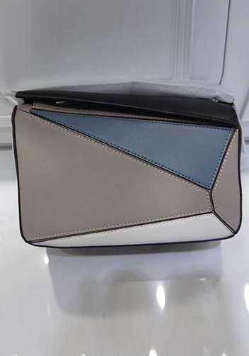 Adrienne Geometry Leather Shoulder Bag Patchwork Grey Black