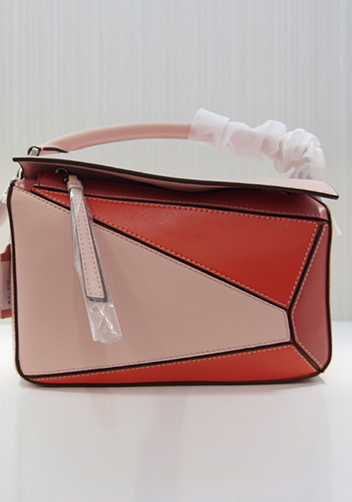 Adrienne Geometry Leather Shoulder Bag Patchwork Pink Red