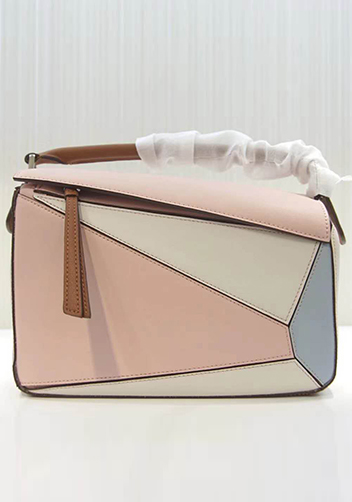 Adrienne Geometry Leather Shoulder Bag Patchwork Pink White