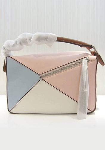 Adrienne Geometry Leather Shoulder Bag Patchwork Pink White