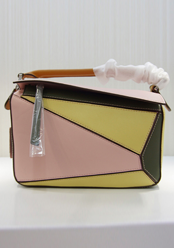 Adrienne Geometry Leather Shoulder Bag Patchwork Pink Yellow