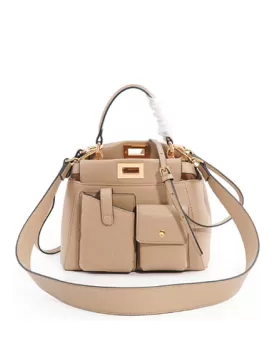 Carrie Leather Bag With Pocket Beige