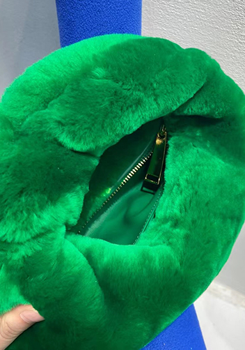 Dina Small Knotted Shearling Top Handle Bag Green