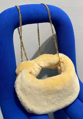 Dina Small Knotted Shearling Top Handle Bag Yellow