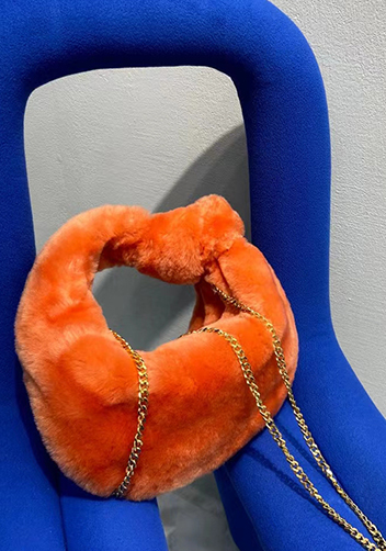 Dina Small Knotted Shearling Top Handle Bag Orange