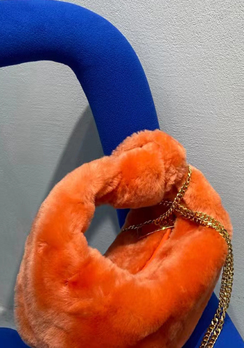 Dina Small Knotted Shearling Top Handle Bag Orange