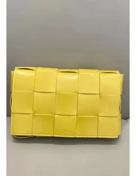 Mia Plaid Square Brushed Leather Shoulder Bag Yellow