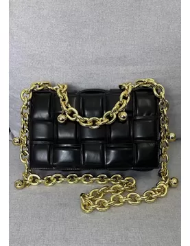 Mia Leather Balls Chain Medium Shoulder Bag Black