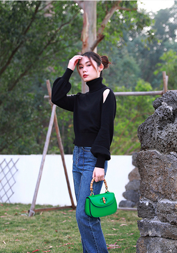 Miss Gaga Top Handle Flap Bag Green