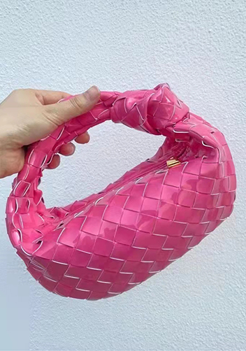 Dina Small Knotted Intrecciato Patent Leather Tote Hot Pink