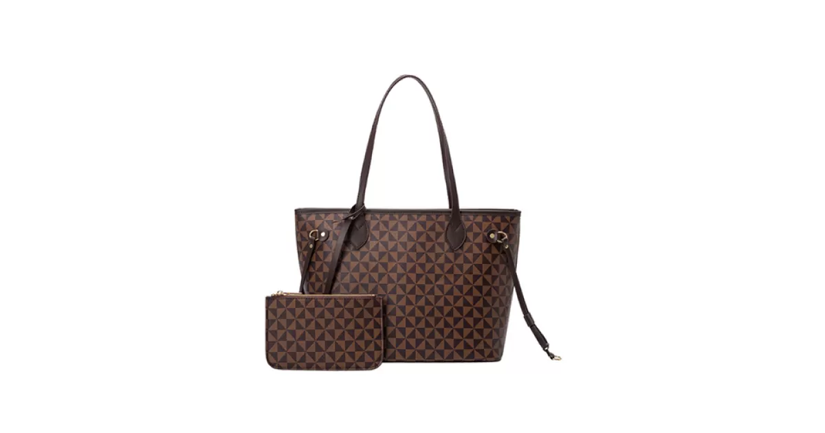 Louisa Checked Vegan Leather Tote Black