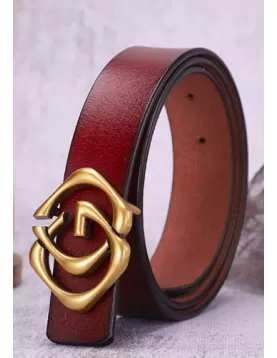 Double Square Gold Buckle Leather Belt Brown