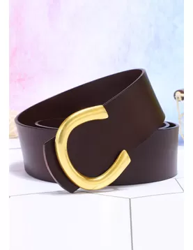 C Logo Buckle Leather Belt Dark Brown