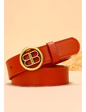 Double B Buckle Leather Belt Brown