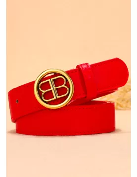Double B Buckle Leather Belt Red
