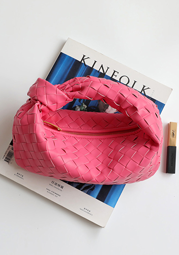 Dina Small Knotted Intrecciato Leather Tote Hot pink