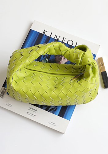 Dina Small Knotted Intrecciato Leather Tote Kiwi