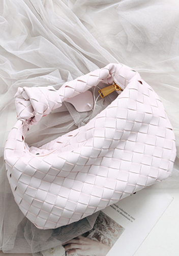 Dina Small Knotted Intrecciato Leather Tote Light Pink