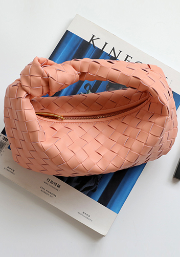 Dina Small Knotted Intrecciato Leather Tote Peach