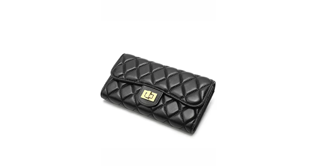 Ladies Wallet with Flap Closure in Genuine Leather Black / Genuine Leather