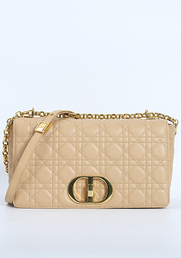 Delia Quilted Medium Leather Shoulder Bag Beige