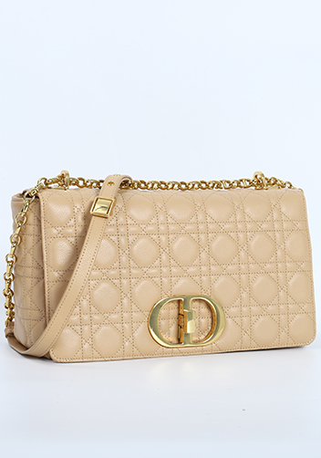 Delia Quilted Medium Leather Shoulder Bag Beige