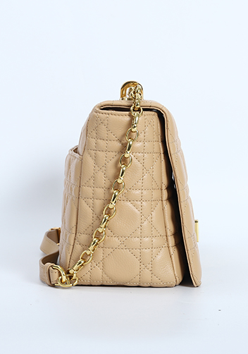 Delia Quilted Medium Leather Shoulder Bag Beige