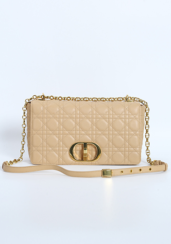 Delia Quilted Medium Leather Shoulder Bag Beige