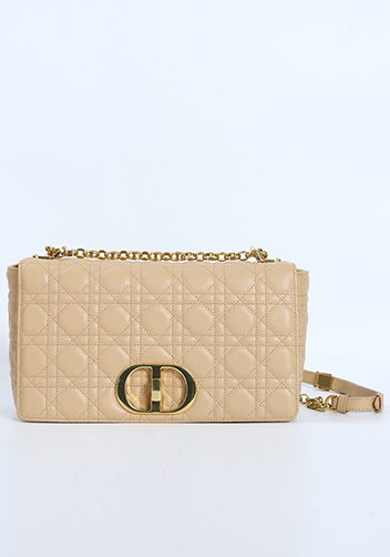 Delia Quilted Medium Leather Shoulder Bag Beige