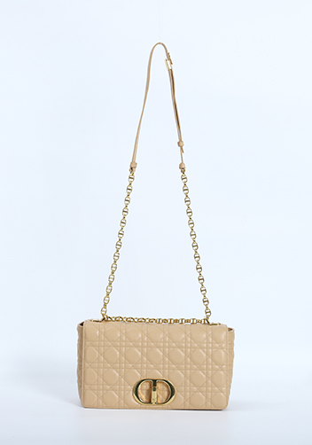 Delia Quilted Medium Leather Shoulder Bag Beige