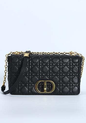 Delia Quilted Medium Leather Shoulder Bag Black