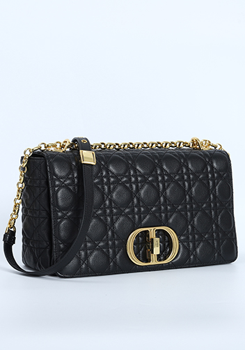 Delia Quilted Medium Leather Shoulder Bag Black