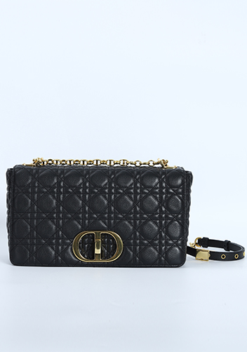 Delia Quilted Medium Leather Shoulder Bag Black